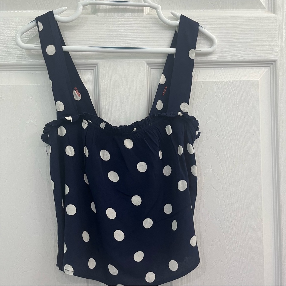 Maeve Anthropologie Navy White Polka Dot Adjustable Women's Crop Top Tank Shirt
